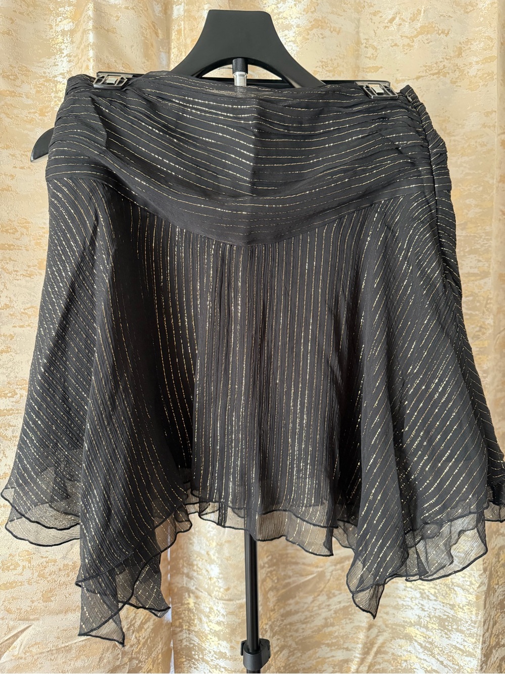 Express Black Skirt with Gold Metallic Stripe High-Low Hem